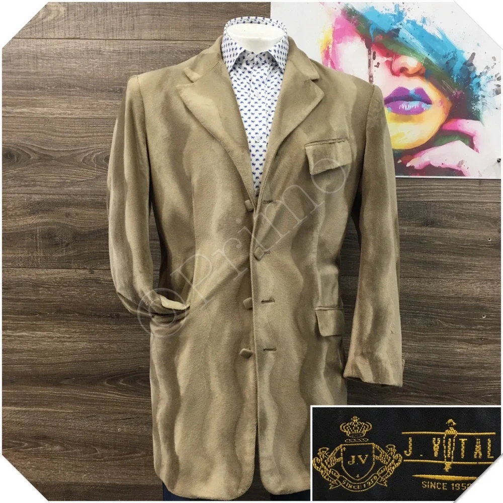 VINTAGE Mens‎ Velvet Fur Overcoat Long Coat Jacket Wool Size 40R Casual Blazer